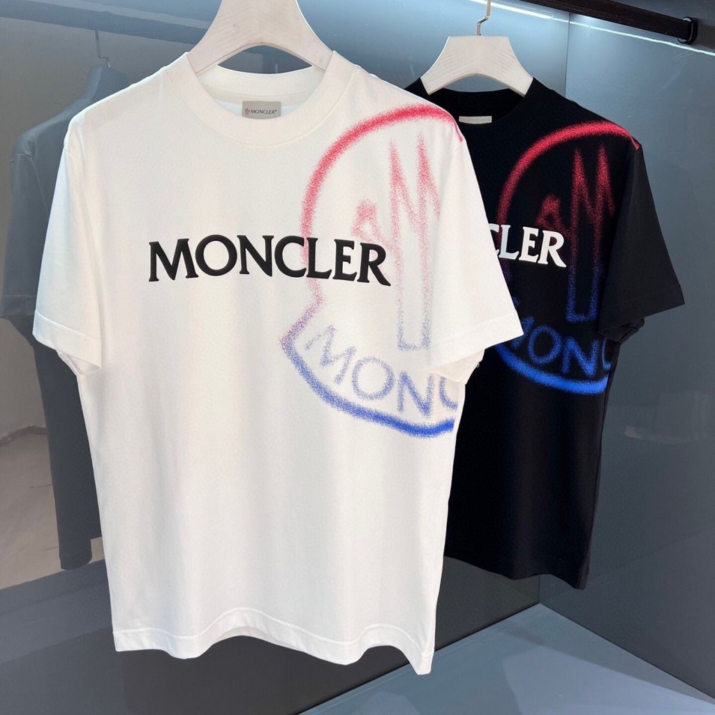 Monc * Ers Letter พิมพ์ผ้าฝ้ายแท้ลําลองรอบคอแขนสั้นเสื้อยืดคู่หลวม