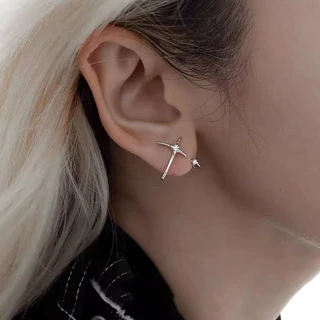 Roselife Cool แฟชั่นคริสตัลเงิน Cross Hook Pierced ต่างหูสำหรับผู้หญิงและผู้ชาย Studs เครื่องประดับ