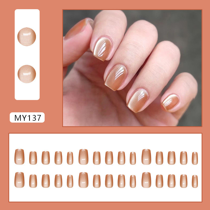 เล็บปลอม 30 ชิ้นพร้อมสติกเกอร์กาว Amber กดบนเล็บสั้น MY137