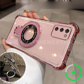 เคสสําหรับ Samsung A02S A03S เคสโทรศัพท์ใหม่วงเล็บชาร์จแม่เหล็กสี่มุมป้องกันการตกเปลือกนิ่มโปร่งใส 001