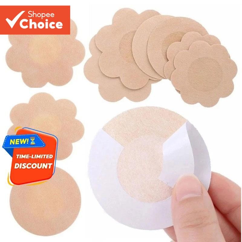 100 ชิ้นจุกนมสติกเกอร์ทิ้งผิวที่มองไม่เห็นไม่ทอแพทช์เต้านม Bra-less Pasties Pad ดอกไม้\Round
