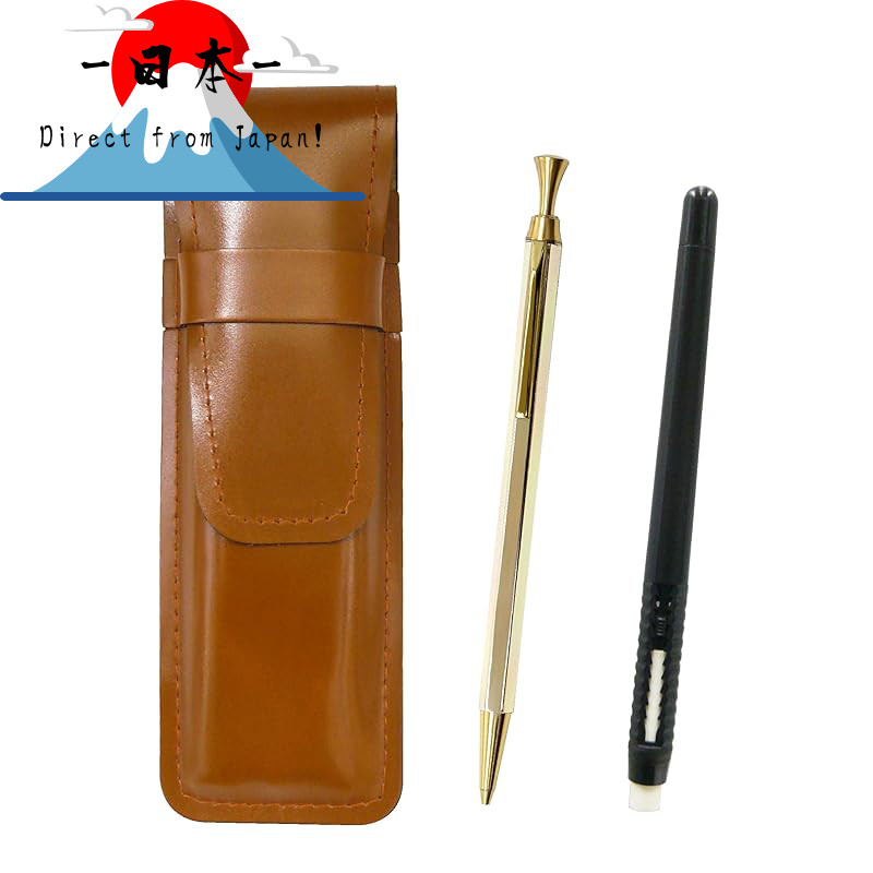 [Direct from Japan]
Slim Cowhide Pen Case in Brown, Pen-shaped Eraser in Black, and Z88 All Gold Hex