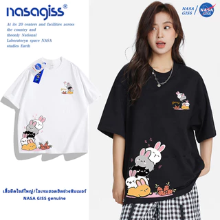 NASA เสื้อยืดหญิงชาย แนวสตรีท แขนสั้น เสื้อ summer ฝูงกระต่ายพิมพ์ลาย 100% Cotton t-shirt คอกลม ทรงหลวม ระบายอากา