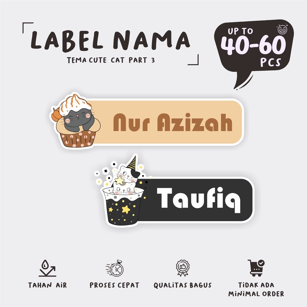 สติ๊กเกอร์ชื่อกันน้ํา/CUSTOM NAME LABEL PRINTING A3/SHEET