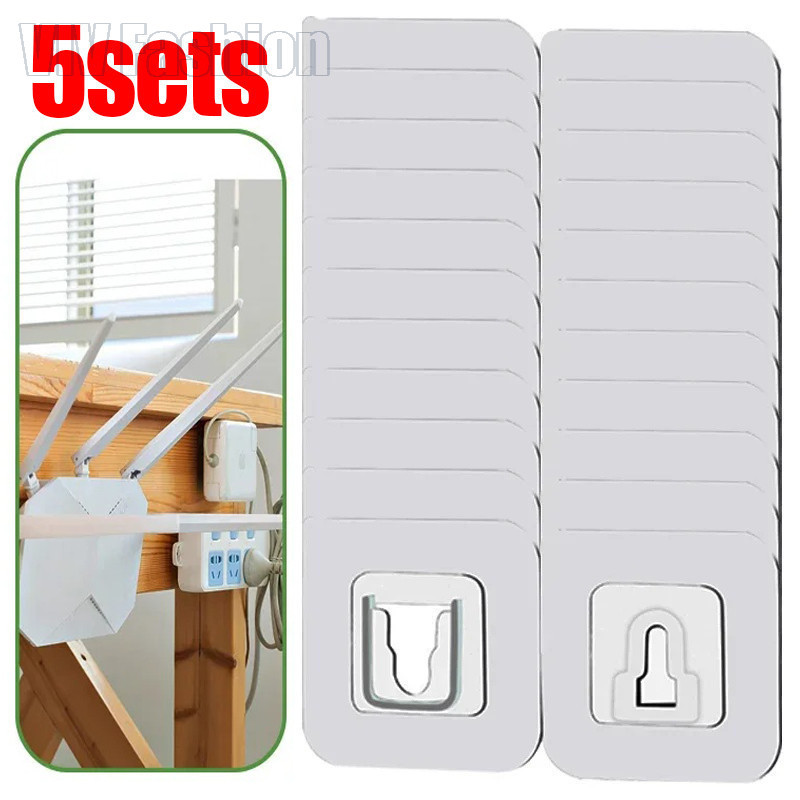 ชุดตะขอติดผนังแบบกาวสองหน้า-ไม้แขวนเหนียวแข็งแรง-ที่วางซ็อกเก็ตถ้วยดูดฟรีหมัด-ห้องน้ําห้องครัวออแกไนเซอร์