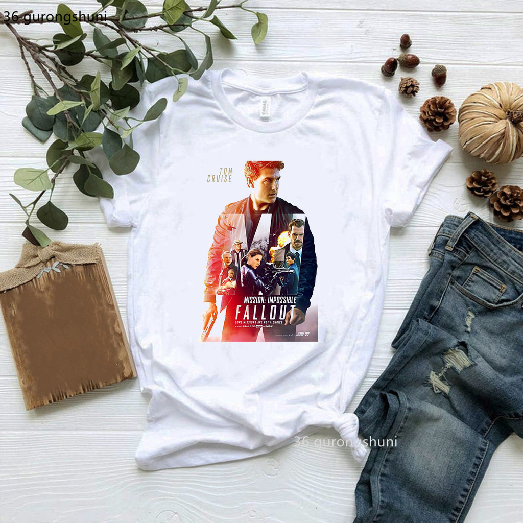 Mission:Impossible - Fallout เสื้อยืด Mission 6 ภาพยนตร์ Tom Cruise พิมพ์ Tee สำหรับผู้หญิง