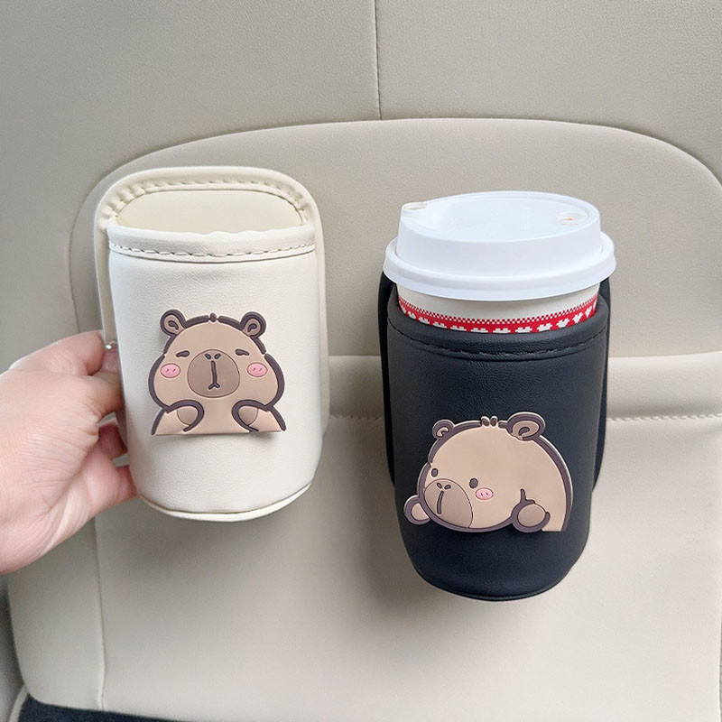 พร้อมส่ง ที่วางแก้ว PU ที่วางแก้วในรถยนต์ Capybara สไตล์การ์ตูน แบบพกพา ติดตั้งง่าย - รูปที่ 4