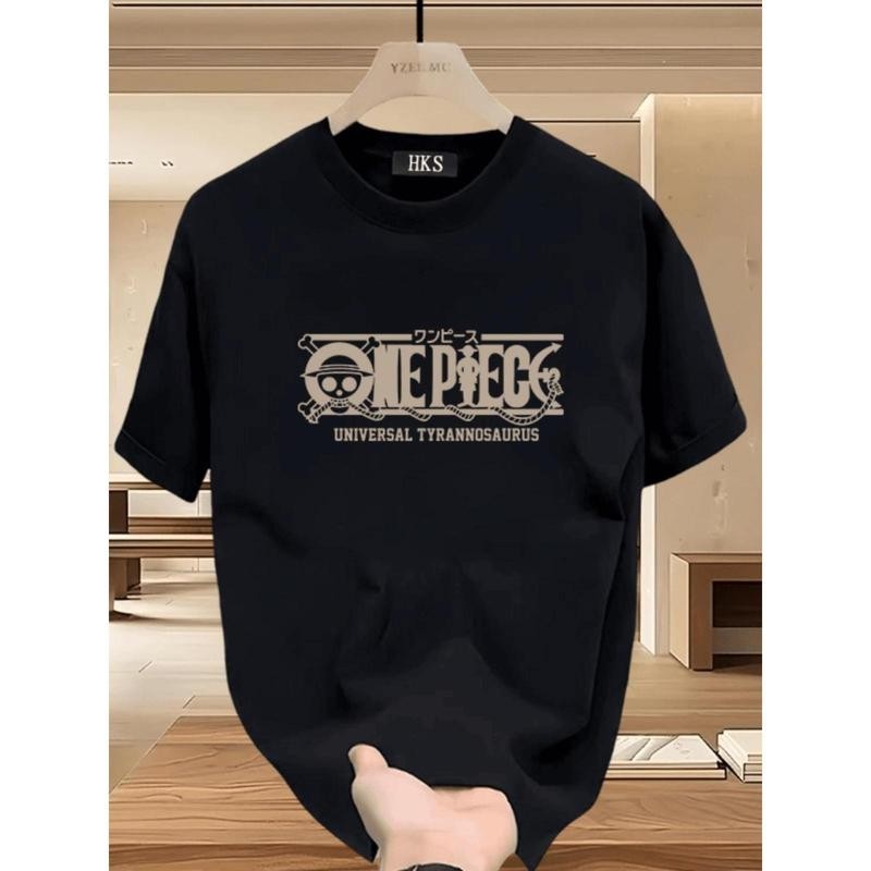 [RTY] เสื้อยืดโอเวอร์ไซส์ผ้าคอตตอน 100% 220g. ลายวันพีช คอกลม ใส่สบาย เสื้อผ้าผู้ชาย สีมิดไนท์