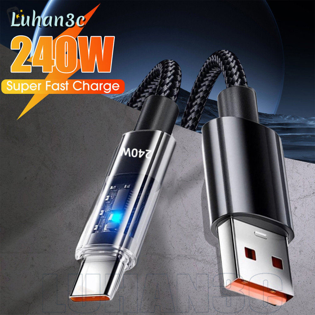 [H&L]สายชาร์จสําหรับเล่นเกม 240W Super Flash Charge พร้อมไฟ LED, สายไฟไนลอนยาว 2M สําหรับห้องนอน/รถ/