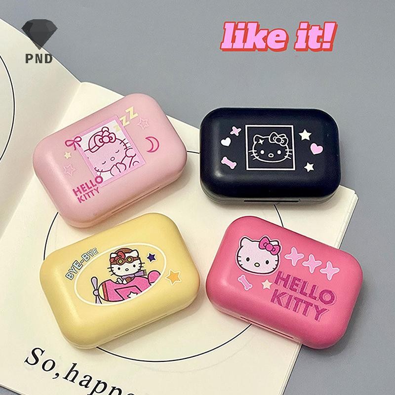 PND Sanrio Hello Kitty คอนแทคเลนส์พร้อมกระจกแบบพกพาผู้หญิงคอนแทคเลนส์ Soak Case Girls Travel ของขวัญ