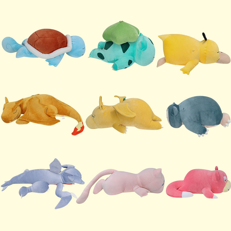 18 รูปแบบ Plushโยนหมอน Squirtle Bulbasaur Snorlax Mew Slowpoke Dragonite Psyduck Charizard Super Sof