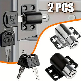 2Pcs Window Lock Sliding Patio Door Catches Set Glass Door Patio Window Bolt Catch Push Security Lock with 2 Keys（Without screws）
