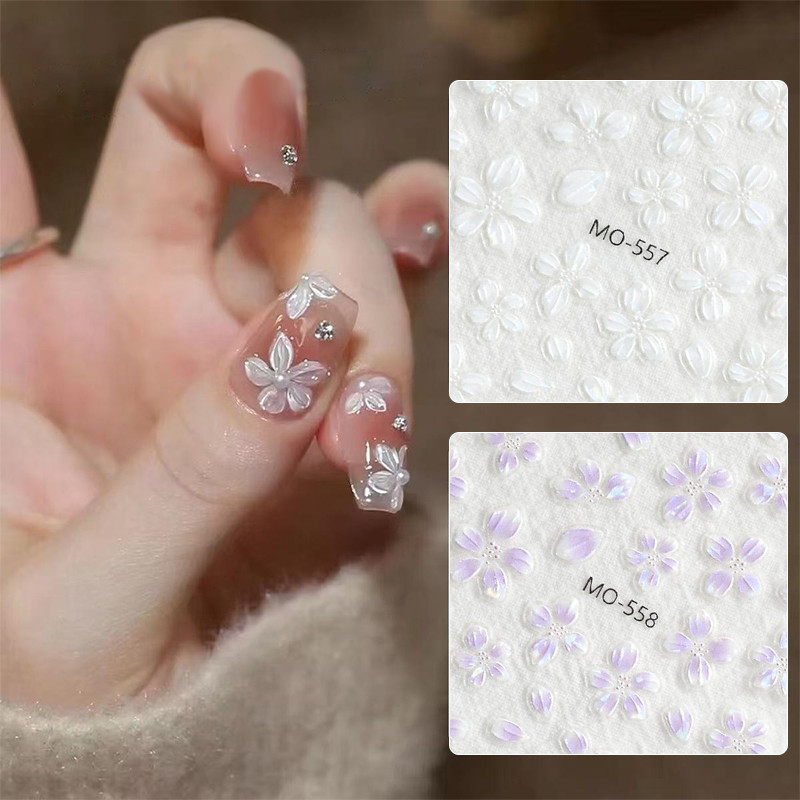 Emboss สติกเกอร์เล็บ Jelly สีชมพูสีม่วงสีเขียว Lilys ดอกไม้กาว Sliders เล็บ Decals สําหรับเล็บเคล็ดลับอุปกรณ์เสริม