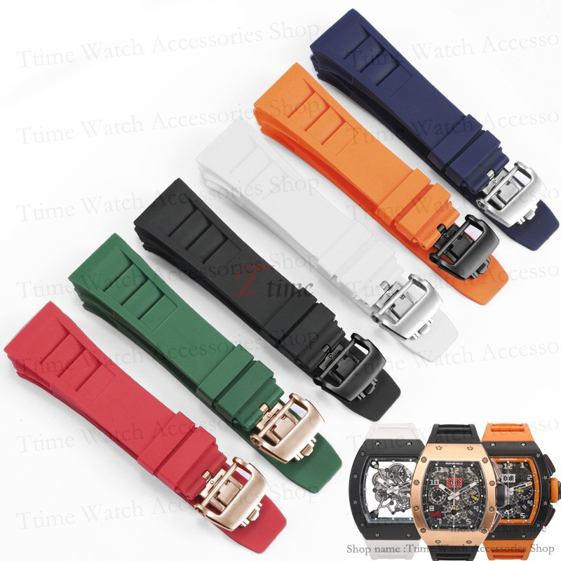 ใหม่ สายนาฬิกาข้อมือยางธรรมชาติ 25 มม. สําหรับ Richard Mille RM-11 Mille สีเขียว สีเทา สีฟ้า สีเหลือง สีส้ม
