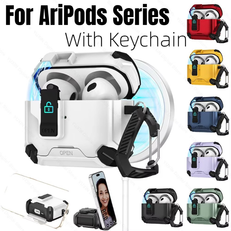 เคสป้องกันหูฟัง For Airpods 4 รองรับการชาร์จแบบไร้สาย For Airpods 3 2 1 Pro 2 ล็อคความปลอดภัย เคส ด้วยพวงกุญแจ