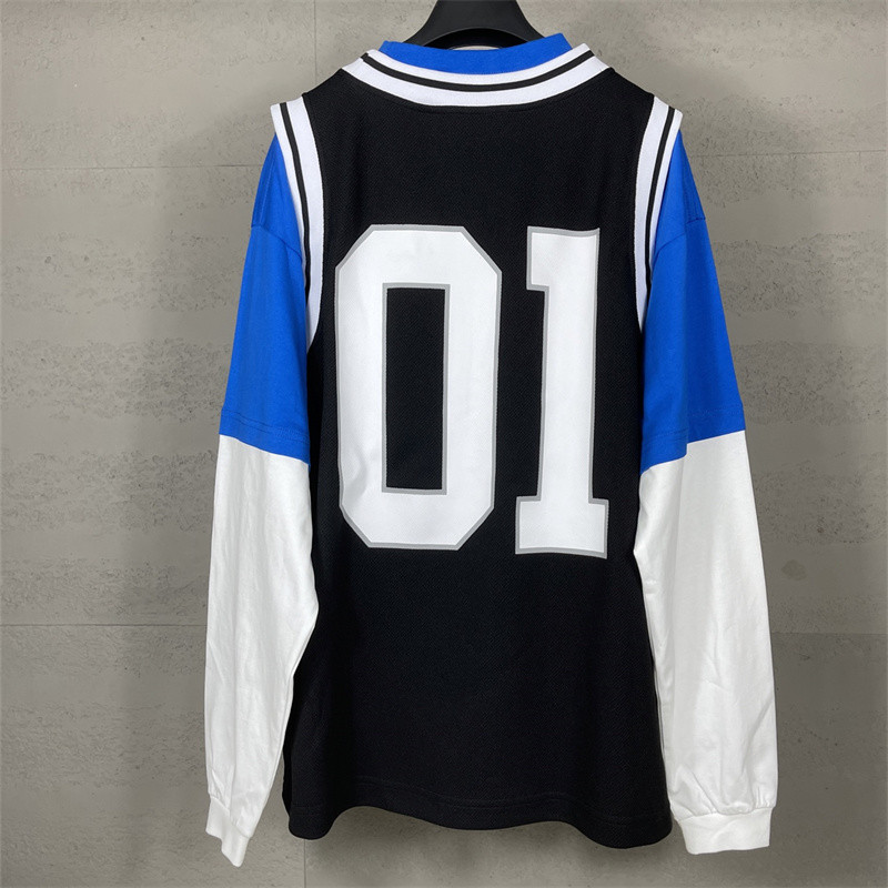 เสื้อยืดลําลองสไตล์สตรีทผู้ชายและผู้หญิง ชุดสามชิ้นปลอมพิมพ์ลายปัก ท็อปส์ซูผ้าฝ้ายแขนยาว