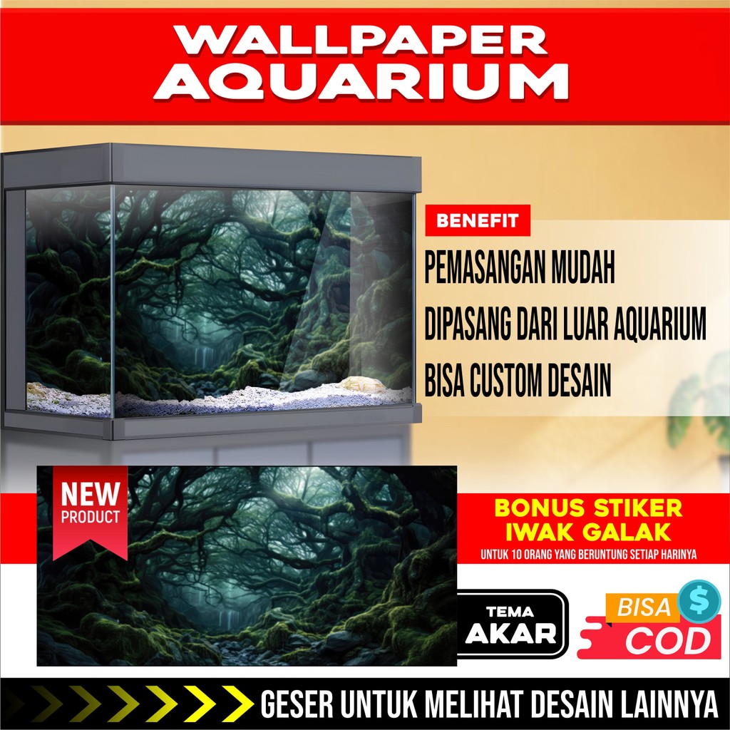 3D REAR AQUARIUM BACKGROUND WALLPAPER สติ๊กเกอร์รากฐานสินค้า DN2