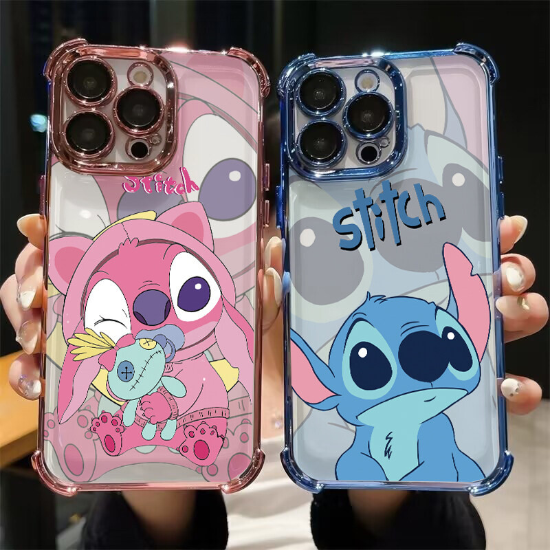 Disney Stitchเคสโทรศัพท์สําหรับOPPO Realme C75 C53 C51 หมายเหตุ 50 C55 C33 C35 C15 14 13 Pro Max 11 5 5i 6i 9 C11 2020 2021 C21 C30 C20 ปลอกชุบเลนส์โลหะนุ่มน่ารัก