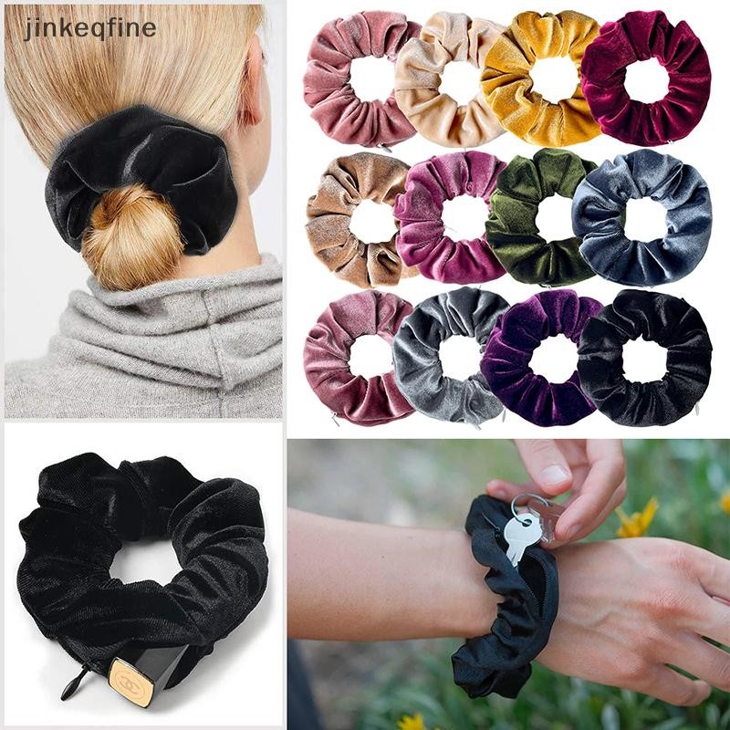 KTH Portable ⁣ซ่อนปลอดภัย Sight Secret Hair Tie กรณีผม Scrunchie ซิปซ่อน Key Cash เครื่องประดับสําหรับ Travel Outdoor Hot