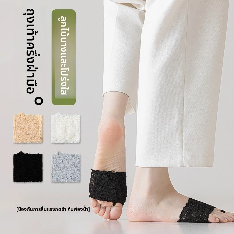 ลูกไม้สีดําถุงเท้าครึ่งปาล์มผู้หญิงฤดูร้อนบาง Low-Top ตาข่าย Breathable สีขาวที่มองไม่เห็น Anti-Slip สูง