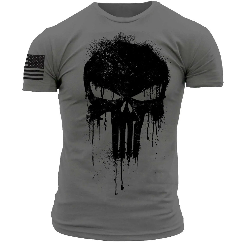 เสื้อยืดผู้ชาย 3D พิมพ์ทหาร Patriotic Skull Dropped T เสื้อขนาดใหญ่แขนสั้นกีฬาเสื้อผ้าผู้ชาย Tops Tees