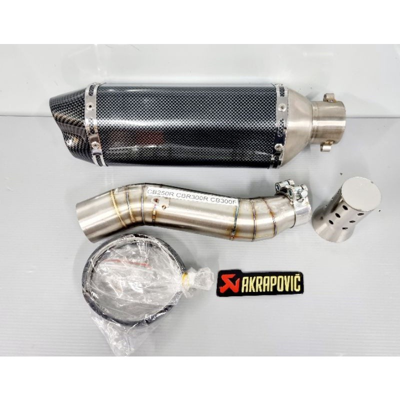 ท่อสลิปออน สลิปออน CBR250R, CB300F, CBR300R ขนาด 2 นิ้ว งานสแตนเลสแท้ พร้อมปลายท่อ Akapovic เคฟล่า ป