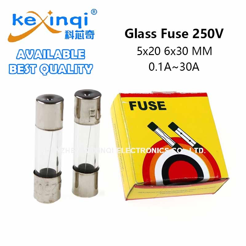 (100 ชิ้น) 5*20 มม.6*30 มม.Fast Blow Glass Tube ฟิวส์ 5x20 มม.6x30 มม.250V 0.5A 1A 2A 3A 4A 5A 6A 8A