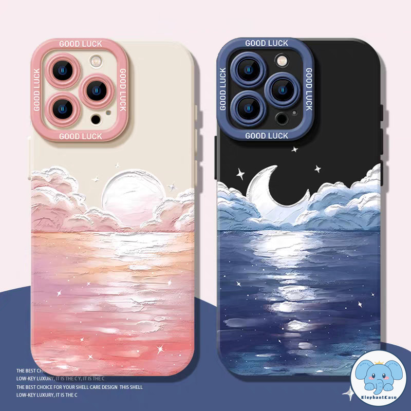 สำหรับ IPhone 15 13 11 16 12 14 Pro Max 7 8 16 15 Plus XR XS X Max SE 2020 เคสนิ่ม Moon River ภาพวาดสีน้ำมันสุดฝัน