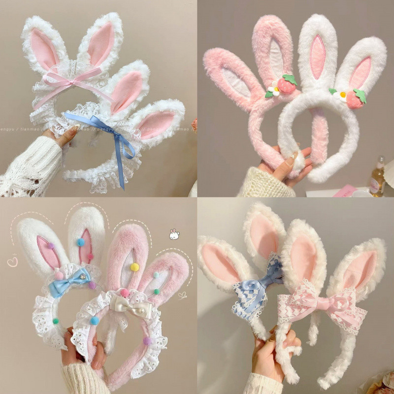 น่ารักตุ๊กตาลูกไม้กระต่ายหูคาดศีรษะสาวการ์ตูนลูกไม้โบว์ล้างหน้าคาดศีรษะกระต่ายเด็กกิ๊บ