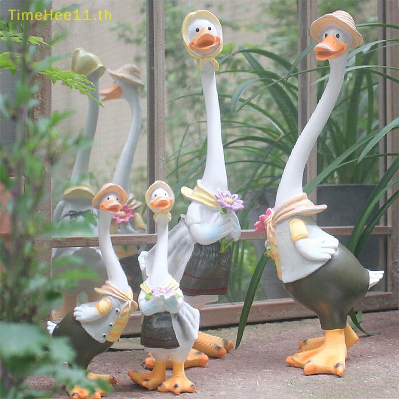 TimeHee รูปปั้นสวนเรซิ่นเป็ดหัตถกรรม Figurines เป็ดครอบครัวสมาชิก Courtyard เครื่องประดับงานศิลปะสัตว์ประติมากรรมตกแต่งบ้านสมัยใหม่ TH