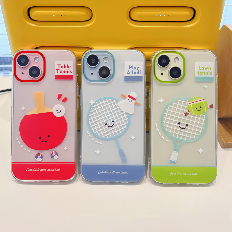 ปิงปอง แบดมินตัน เทนนิส น่ารักเคสซิลิโคนใสนิ่ม For iPhone 11 13 12 14 15 16 Pro MAX 14 15 16 Plus X XR SE2 3 XSMAX 7Plus