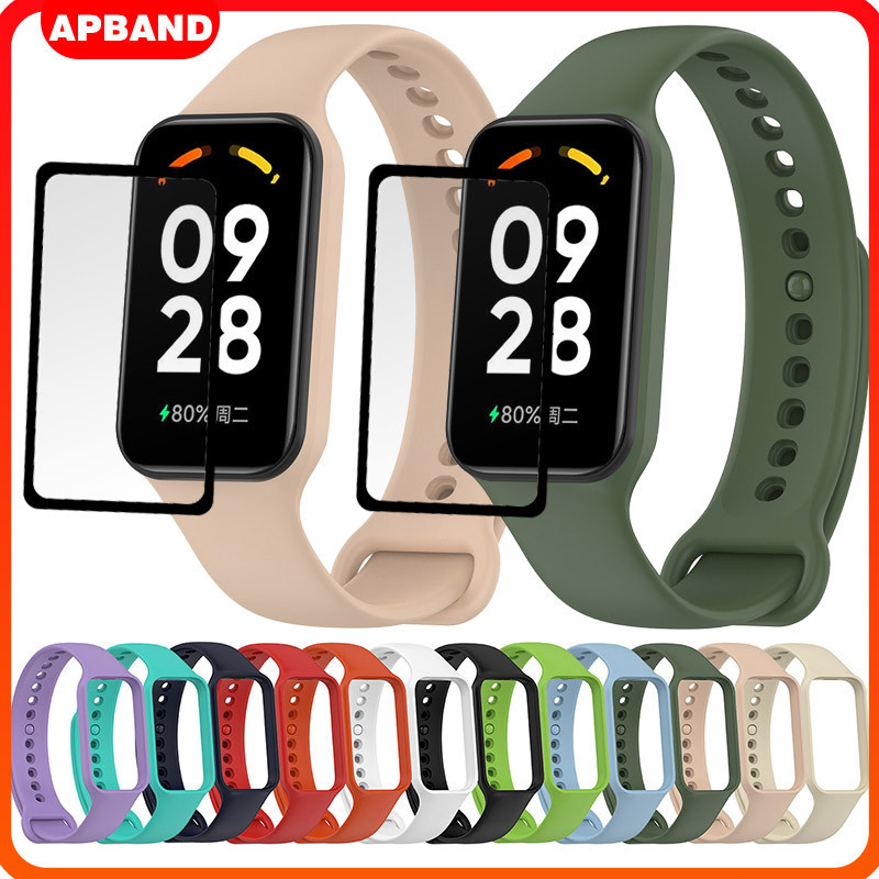 สายรัดกรณีซิลิโคนฟิล์มแก for Xiaomi Band 8 Active /Redmi Band 2 กีฬาอ่อนยางวงเข็มขัดป้องกันหน้าจอฝาคลุมกันชนอุปกรณ์เสริม