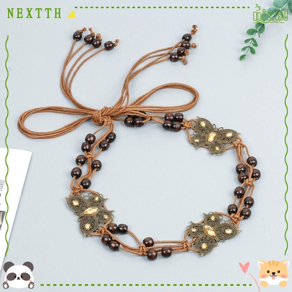 NEXTTH เชือกเอว, สไตล์ชาติพันธุ์ชุดกระโปรงเอว, แฟชั่น Bohemian Braided Body Waistbands Retro พู่เข็มขัดผู้หญิง
