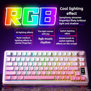 AULA S75Pro บลูทูธแบบมีสายไร้สายสามโหมดดิจิตอลจอแสดงผลคีย์บอร์ด RGB Hot-swap สํานักงาน E-sports คีย์บอร์ดเกม Universal สีชมพู