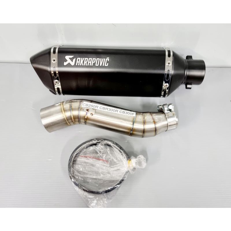 ท่อสลิปออน สลิปออน CBR250R, CB300F, CBR300R, CB300R ขนาด 2 นิ้ว งานสแตนเลส พร้อมปลายท่อ Ak สีดำ ยาว 
