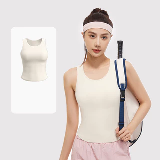 mvp sport เสื้อกล้ามโยคะ แผ่นเสริมหน้าอกฟองน้ำในตัว เสื้อกล้ามคอกลมสีพื้น เสื้อกล้ามออกกำลังกาย