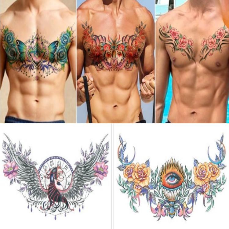 สติ๊กเกอร์รอยสักหน้าอก สีสันสดใสดอกไม้และผีเสื้อ ขนาดใหญ่สำหรับปีกหลัง ดีไซน์สมจริง