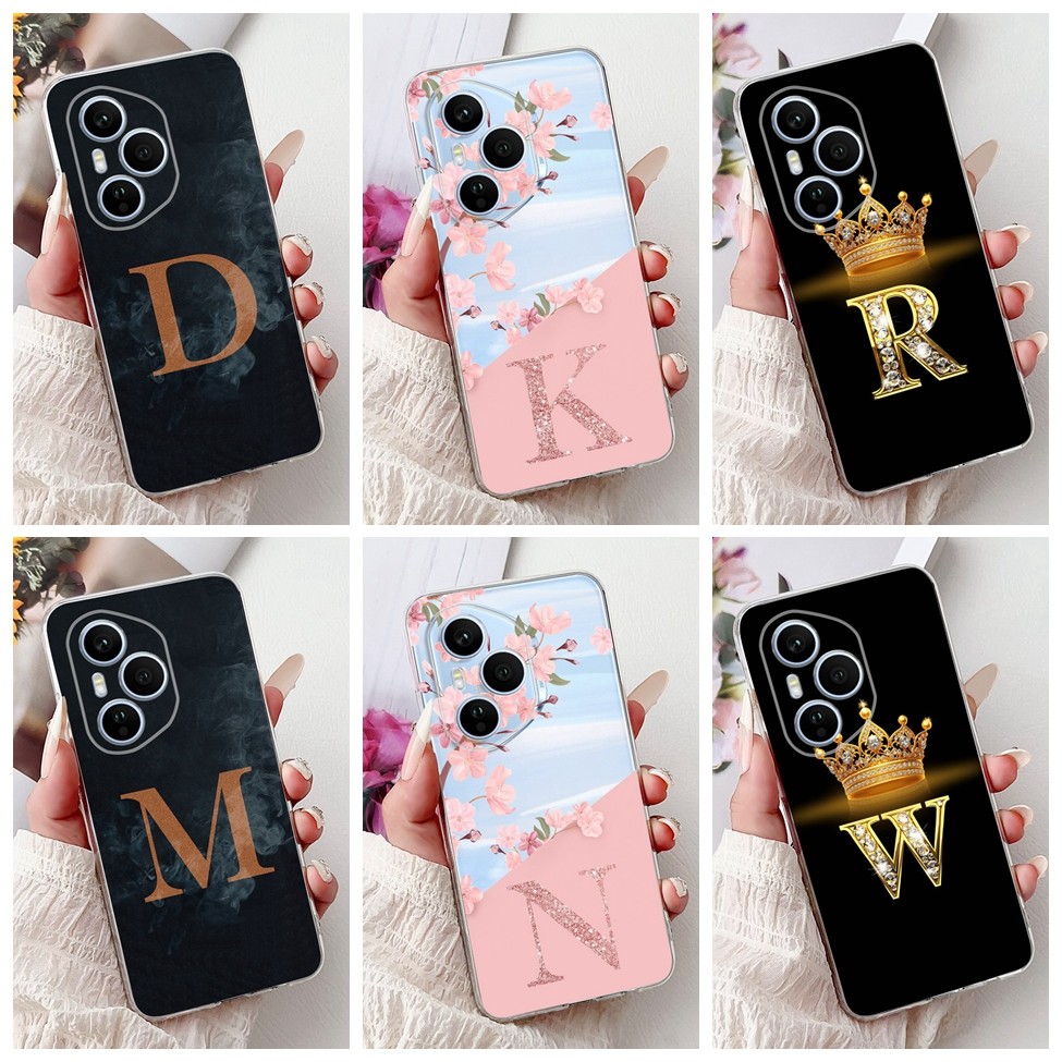 Honor 400Pro DNP-NX9 เคสโทรศัพท์ Honor 400 Pro โปร่งใสความงาม AZ ตัวอักษรแฟชั่นดอกไม้ Crown กันชนนุ่