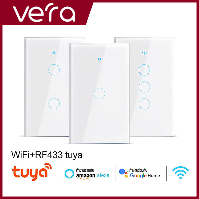 Tuya Smart Life สวิตช์ไฟ WiFi Touch Sensor สมาร์ทสวิทช์ App รีโมทคอนโทรลไม่มี Neutral Wire 110V 220V