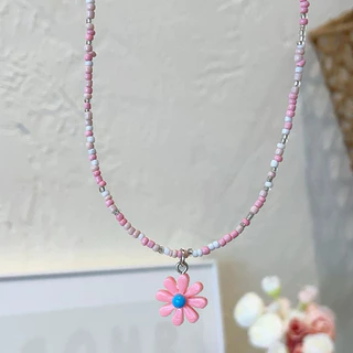 🌸ส่งไวจากไทย🌸 สร้อยคอลูกปัด Y2K ดอกไม้ หลากสี สไตล์แฟชั่น จี้น่ารัก สร้อยไหปลาร้า สำหรับผู้หญิง