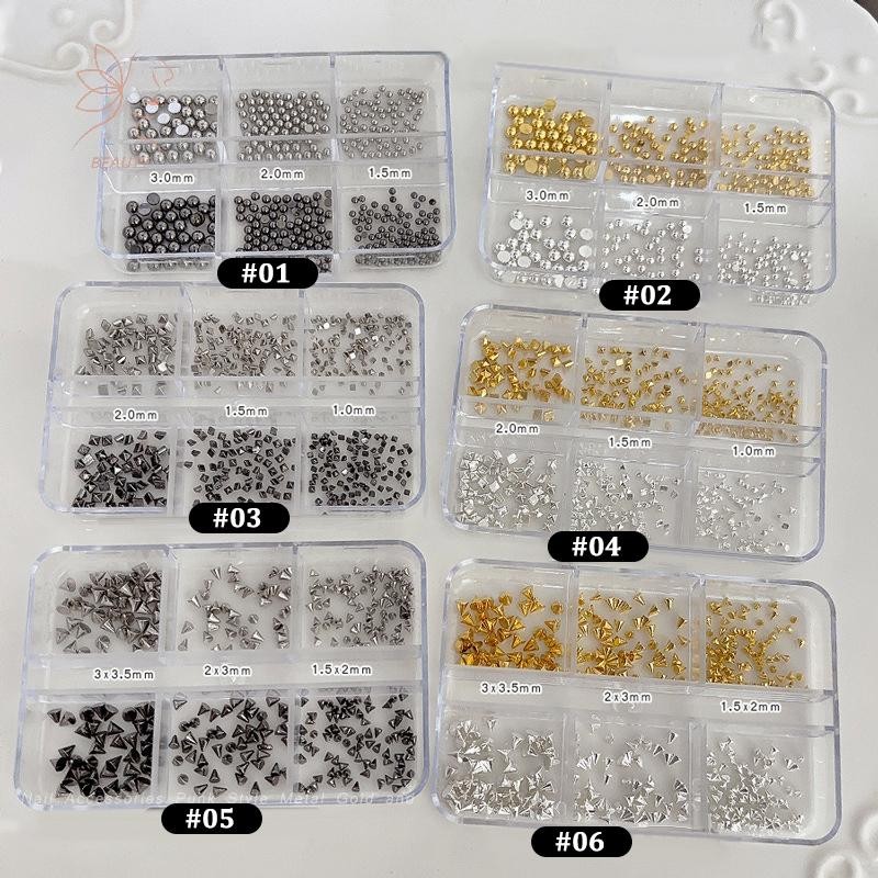 [maybeauty] คละไซส์ Punk Solid Rivets HemiSphere Square Sharp Cone Gold Silver K Black Nail Art Rhinestones ตกแต่งเล็บ Charms {TH}