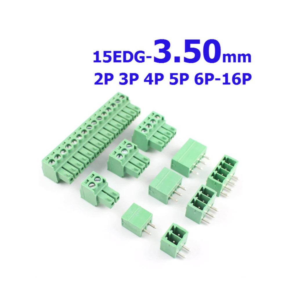 2คู่ 15EDG-3.50mm - 2P 3P 4P 5P 6P-24P Plug Screw Terminal Block (Male+Female) Right Angle