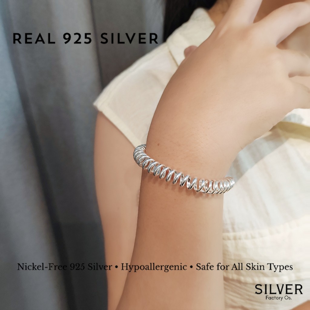 SFO 925 Silver Hairbandกําไลข้อมือ 925 เงินต่างหูสร้อยข้อมือGelang Getah Rambut 925 Perak Tulen