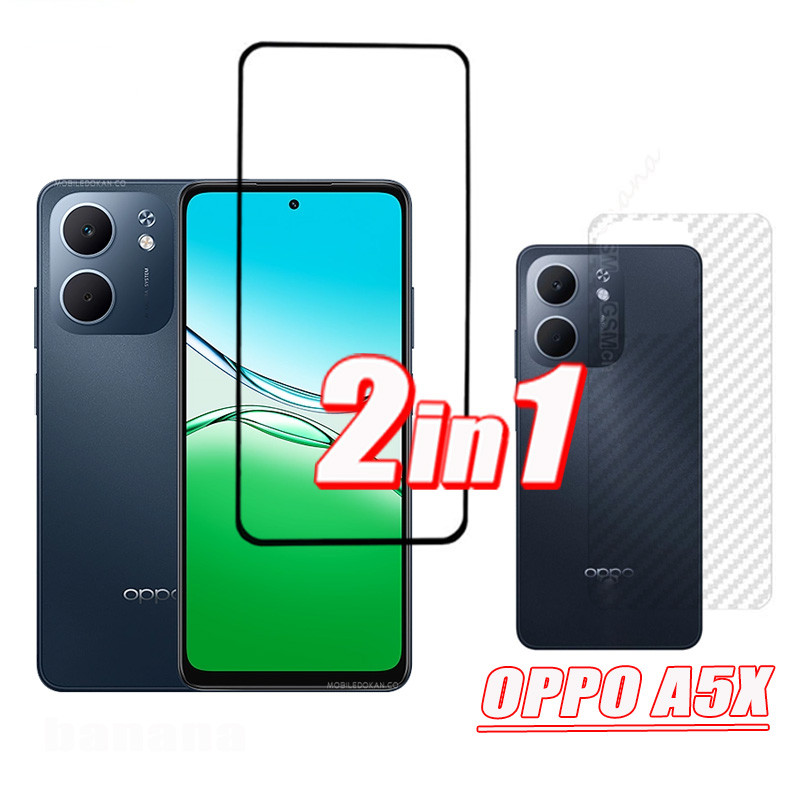 2in1 OPPO A5X ฟิล์มกระจกนิรภัยสําหรับ OPPO A3X A3 A5 ป้องกันหน้าจอ + ผิวคาร์บอนกลับฟิล์ม