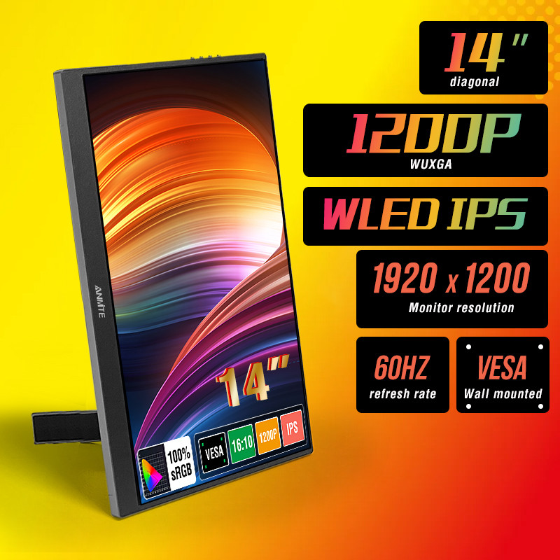 บริการจัดส่งในพื้นที่ Anmite 14 นิ้ว 16:10 จอภาพหน้าจอสัมผัสแบบพกพา – Full HD, HDMI/USB Type-C สําหรับแล็ปท็อป, Apple iPhone, PS4 & Switch (จอแสดงผลภายนอก)