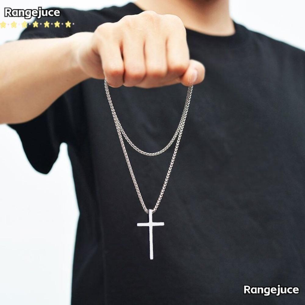 RANGEJUCE สร้อยคอจี้ข้าม คลาสสิกเสื้อกันหนาวโซ่ สแตนเลสเทรนด์ Retro Hip Hop จี้ชายของขวัญเครื่องประดับ