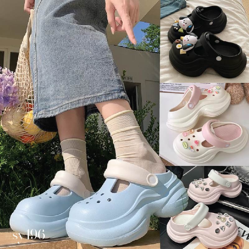 รองเท้าหัวโต ส้นตึก ผู้หญิง แบบสวม วัสดุ EVA ส้นสูง 5cm หัวมน ระบายอากาศได้ดี นุ่ม มีกันลื่น #sy196