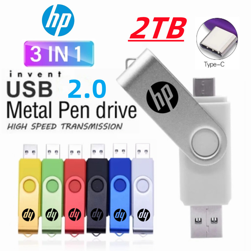 HP 2TB USB2.0 แฟลชไดรฟ์ 3 ใน 1 พอร์ต Type-C พอร์ต Micro ความเร็วสูง OTG pendrive 1TB 512GB 256GB 128GB 64GB แฟลชไดรฟ์ Applicies เป็นแท่ง usb สําหรับโทรศัพท์/พีซี