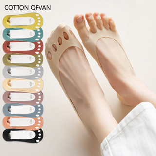 คิวเอฟวาน ถุงเท้าผ้าไหมน้ำแข็งผ้าฝ้ายสำหรับผู้หญิงไม่ลื่น เป…