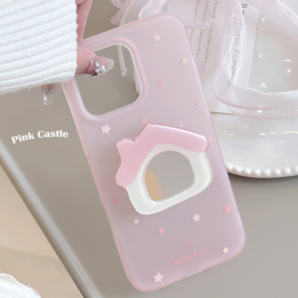 ที่วางกระจกห้องพักสีชมพู Ins เคสไอโฟนโปร่งแสง เข้ากันได้กับเคสไอโฟน เข้ากันได้กับไอโฟน 16 Pro Max 16 Plus 15 14 13 Pro Max 12 11 ปกหลัง TPU นุ่มกันตก